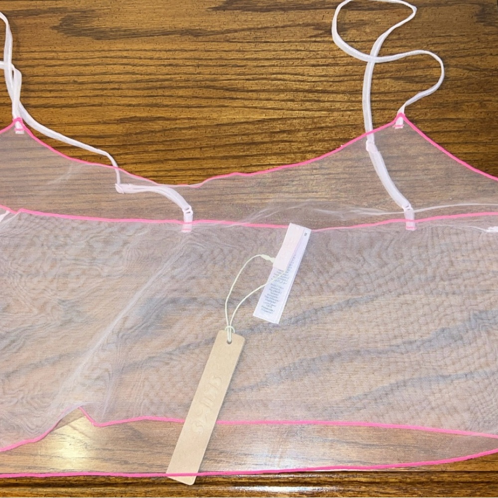 SKIMS NWT Sheer White Bralette with Pink trim